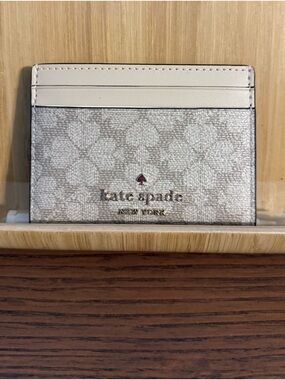 kate spade Cream Floral Jacquard Cardholder with Pale Yellow Trim